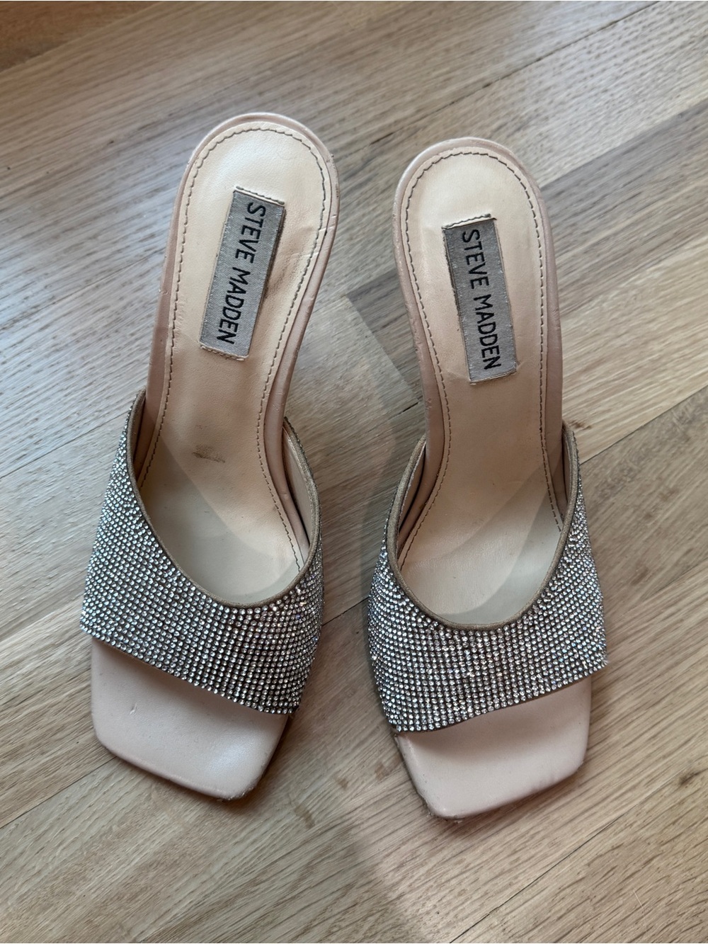 Steve Madden Nude Beaded Slide Heels